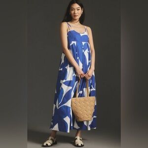 blue white striped midi dress LET THE GOOD IN BLUE WOVEN MIDI DRESS l FREEMARKET BLUE/WHITE / M